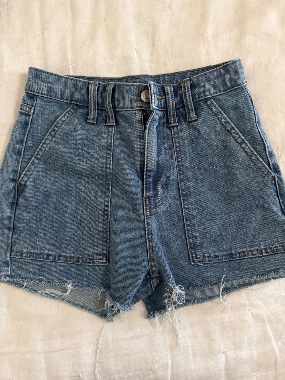 wild fable Blue High-Rise Denim Shorts with Front Patch Pockets